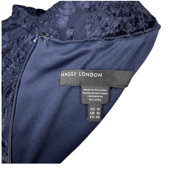 Maggy London Off shoulder Long sleeve Velvet Navy Midi Women's Sheath Dress 14 - Picture 8 of 9